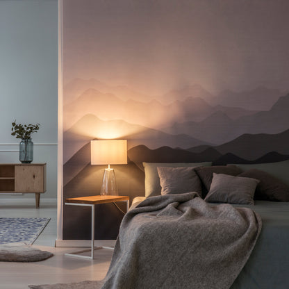 Modern bedroom with a smooth cream wallpaper with removable adhesive