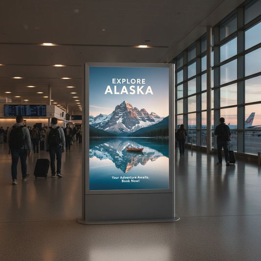 Backlit film advertisement in airport