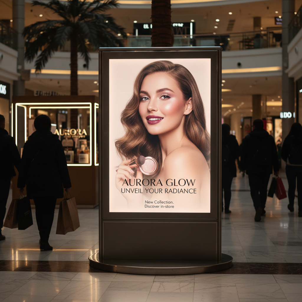 Backlit Display with beauty advertisement in shopping center