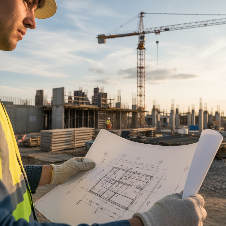 Someone holding building site plans on synthetic paper